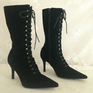 Cami Lace Up Black Suede Boots Stiletto Women's 8